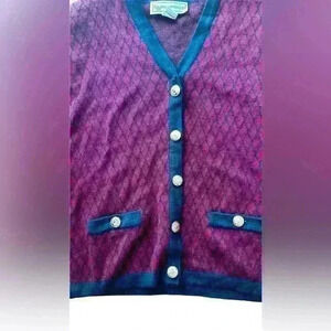 VINTAGE EVAN PICONE WOMEN'S CARDIGAN SWEATER GOLD BUTTON MULTICOLOR L (D62)